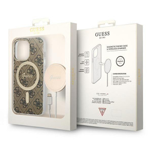 Оригинален комплект GUESS 4G Print (гръб + зарядно) MagSafe GUBPP13XH4EACSW - iPhone 13 Pro Max кафяв - Img 10