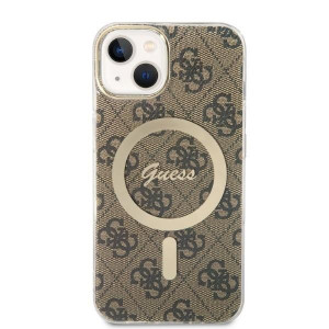 Оригинален комплект GUESS 4G Print (гръб + зарядно) MagSafe GUBPP14MH4EACSW - iPhone 14 Plus кафяв - Img 3