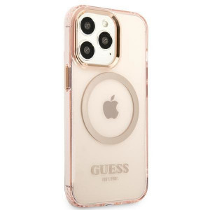 Оригинален полупрозрачен твърд гръб GUESS Gold Outline MagSafe GUHMP13LHTCMP - iPhone 13 Pro розов - Img 4