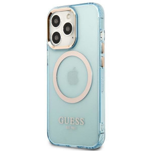 Оригинален полупрозрачен твърд гръб GUESS Gold Outline MagSafe GUHMP13XHTCMB - iPhone 13 Pro Max син - Img 2