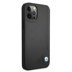 Оригинален твърд гръб от еко кожа BMW Leather Deboss BMHCP12MRCDPK - iPhone 12 / 12 Pro черен - Img 4