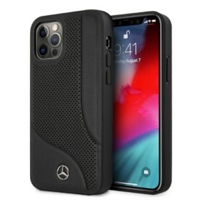 Оригинален твърд гръб с естествена кожа MERCEDES Leather Perforated Area MEHCP12LCDOBK - iPhone 12 Pro Max черен - Img 1