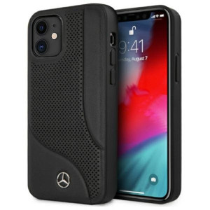 Оригинален твърд гръб с естествена кожа MERCEDES Leather Perforated Area MEHCP12SCDOBK - iPhone 12 mini черен - Img 1
