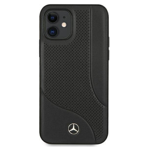 Оригинален твърд гръб с естествена кожа MERCEDES Leather Perforated Area MEHCP12SCDOBK - iPhone 12 mini черен - Img 3