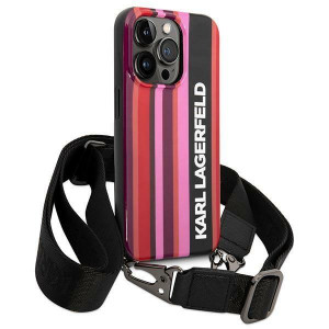 Оригинален твърд гръб с презрамка KARL LAGERFELD Color Stripes Strap KLHCP14XSTSTP - iPhone 14 Pro Max розов - Img 3