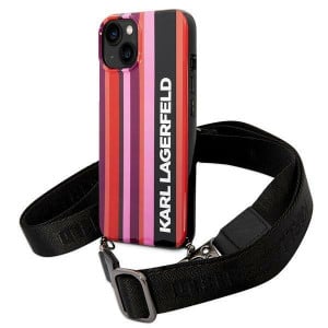 Оригинален твърд гръб с презрамка KARL LAGERFELD Color Stripes Strap KLHCP14SSTSTP - iPhone 14 розов - Img 1
