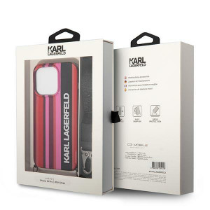 Оригинален твърд гръб с презрамка KARL LAGERFELD Color Stripes Strap KLHCP14LSTSTP - iPhone 14 Pro розов - Img 7
