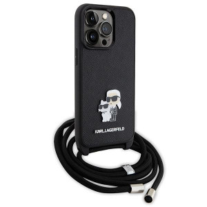 Оригинален твърд гръб с презрамка KARL LAGERFELD Saffiano Metal Pin Karl & Choupette KLHCP13LSAKCPSK case - iPhone 13 Pro черен Crossbody Saffiano Metal Pin Karl & Choupette - Img 3