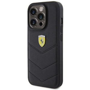 Оригинален твърд гръб FERRARI Quilted Metal Logo - iPhone 15 Pro черен - Img 2