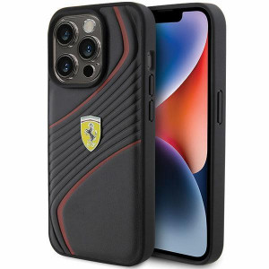 Оригинален твърд гръб FERRARI Twist Metal Logo - iPhone 15 Pro черен - Img 1