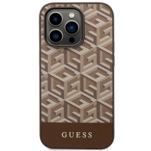 Оригинален твърд гръб GUESS GCube Stripes MagSafe GUHMP14LHGCFSEW - iPhone 14 Pro кафяв - Img 3