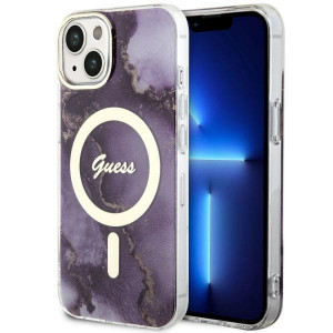 Оригинален твърд гръб GUESS Golden Marble MagSafe GUHMP14SHTMRSU - iPhone 14 лилав - Img 1
