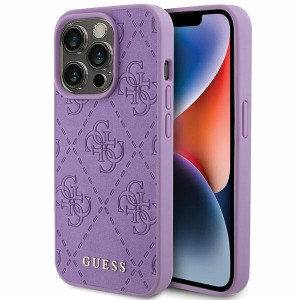 Оригинален твърд гръб GUESS Leather 4G Stamped - iPhone 15 Pro лилав - Img 1