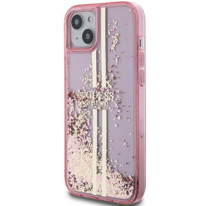 Оригинален твърд гръб GUESS Liquid Glitter Gold Stripes - iPhone 15 Plus / 14 Plus розов - Img 2