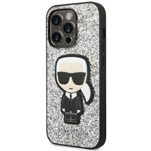 Оригинален твърд гръб KARL LAGERFELD Glitter Flakes Ikonik KLHCP14LGFKPG - iPhone 14 Pro сребрист - Img 2