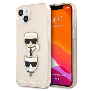Оригинален твърд гръб KARL LAGERFELD Glitter Karl's & Choupette KLHCP13SKCTUGLGO - iPhone 13 mini златист - Img 1