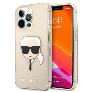 Оригинален твърд гръб KARL LAGERFELD Glitter Karl's Head KLHCP13LKHTUGLGO - iPhone 13 Pro златист - Img 1