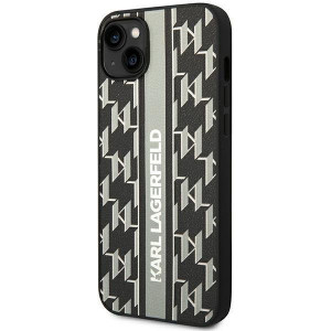 Оригинален твърд гръб KARL LAGERFELD Monogram Stripe KLHCP14MPGKLSKG - iPhone 14 Plus сив - Img 2