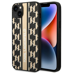 Оригинален твърд гръб KARL LAGERFELD Monogram Stripe KLHCP14MPGKLSKW - iPhone 14 Plus кафяв - Img 1
