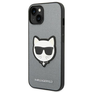 Оригинален твърд гръб KARL LAGERFELD Saffiano Choupette Head Patch KLHCP14SSAPCHG - iPhone 14 сребрист - Img 2