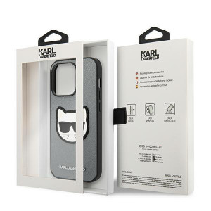 Оригинален твърд гръб KARL LAGERFELD Saffiano Choupette Head Patch KLHCP14LSAPCHG - iPhone 14 Pro сребрист - Img 8