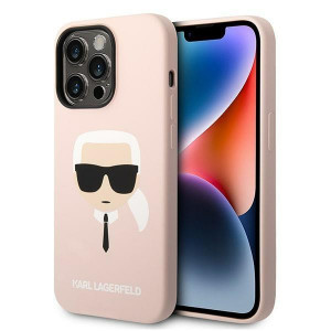 Оригинален твърд гръб KARL LAGERFELD Silicone Karl's Head KLHMP14LSLKHLP MagSafe - iPhone 14 Pro светлорозов - Img 1