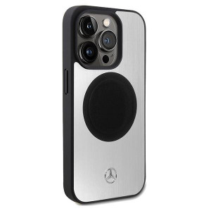Оригинален твърд гръб MERCEDES Leather & Alu MagSafe - iPhone 15 Pro сребрист - Img 4
