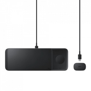 Оригинална станция за безжично зареждане SAMSUNG GALAXY Trio + AC адаптер 25W + кабел USB Type C (EP-P6300TBEGEU) 9W черна - Img 1