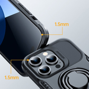 Подсилен гръб JOYROOM Dual Hinge с ринг стойка - iPhone 14 Pro черен - Img 3