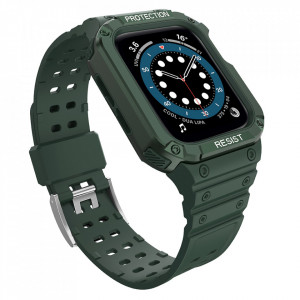 Подсилен калъф за корпус с каишка Protect - Apple Watch 41mm Series 9 / 41mm Series 8 / 41mm Series 7 / 40mm Series 6 / 40mm SE / 40mm Series 5 / 40mm Series 4 / 38mm Series 3 / 38mm Series 2 зелен - Img 1