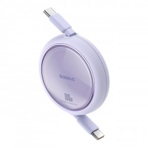 Прибиращ се кабел за зареждане и данни BASEUS Free2Draw Mini USB Type C към USB Type C 100W 1m лилав - Img 2