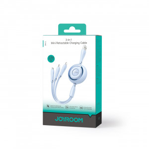 Прибиращ се кабел за зареждане и данни JOYROOM Colorful S-A40 3in1 USB Type A към USB Type C / Lightning / micro USB 1m син - Img 2