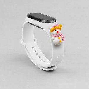 Силиконова каишка Xmas - Xiaomi Mi Band 3 / Band 4 коледен дизайн (снежен човек 2) бял - Img 2
