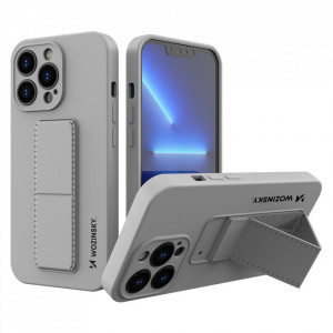 Силиконов гръб със стойка WOZINSKY Kickstand - iPhone 13 mini сив - Img 1