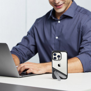 Твърд гръб с гел рамка и стойка UGREEN Kickstand - iPhone 14 Pro черен - Img 6