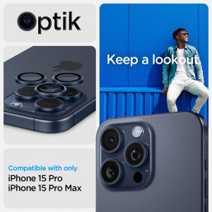 2 бр. протектор за камера SPIGEN Optik TR Ez Fit - iPhone 14 Pro / Pro Max / 15 Pro / Pro Max Titanium Blue - Img 7