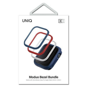 3 бр. рамки за UNIQ Moduo - Apple Watch 45mm Series 8 / 45mm Series 7 / 44mm SE / 44mm Series 6 / 44mm Series 5 / 44mm Series 4 син / червен / бял - Img 2