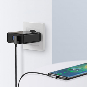 90° кабел за зареждане и данни с оплетка UGREEN USB Type A към USB Type C с бързо зареждане 3.0 3A 2m (US176 20857) сив - Img 2