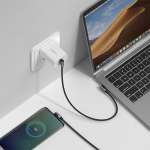 90° кабел за зареждане и данни с оплетка UGREEN USB Type C към USB Type C Power Delivery с бързо зареждане FCP 3A 1m сив (70529 US323) - Img 3