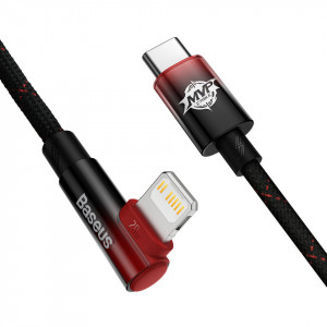 90° кабел за зареждане и данни BASEUS MVP 2 USB Type C към Lightning с бързо зареждане 20W 1m черен / червен - Img 2