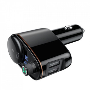 Bluetooth FM трансмитер със зарядно за кола BASEUS Locomotive 3.4A 2x USB Type A (CCALL-RH01) черно - Img 5