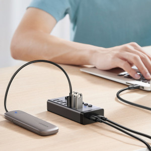 USB хъб UGREEN 7в1 USB Type C към 7x USB Type A 3.0 PD DC 12V (CM481) сив - Img 2