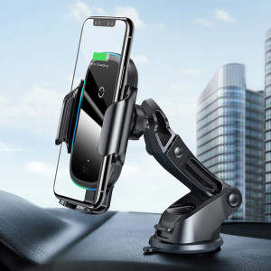 Автоматична смарт стойка за телефон за кола тип скоба за вентилационен отвор BASEUS Smart Vehicle с безжично зарядно Qi 15W (WXHW03-01) черна - Img 7