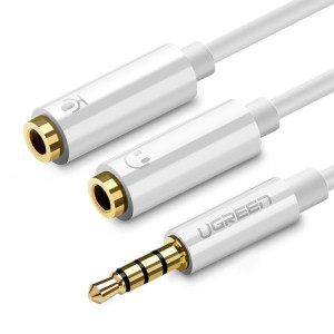 Аудио сплитер UGREEN жак 3.5mm (мъжко) към 2x жак 3.5mm (женско за слушалки) 0.2m бял (AV134) - Img 1