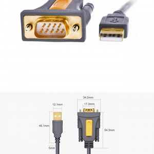 Видео адаптер UGREEN USB Type A към DB9 RS-232 1.5m сив (CR104) - Img 4