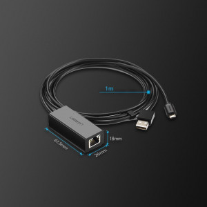Външен мрежов адаптер за Chromecast UGREEN Micro USB / USB Type A към RJ45 100Mbps 1m (30985) черен - Img 9