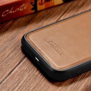 Гръб от естествена кожа iCARER Leather Oil Wax MagSafe - iPhone 14 кафяв - Img 14