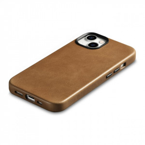 Гръб от естествена кожа iCARER Leather Oil Wax Premium MagSafe - iPhone 14 кафяв - Img 8