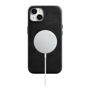 Гръб от естествена кожа iCARER Leather Oil Wax Premium MagSafe - iPhone 14 черен - Img 15