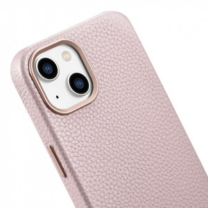 Гръб от естествена кожа iCARER Litchi Premium MagSafe - iPhone 14 Plus розов - Img 10